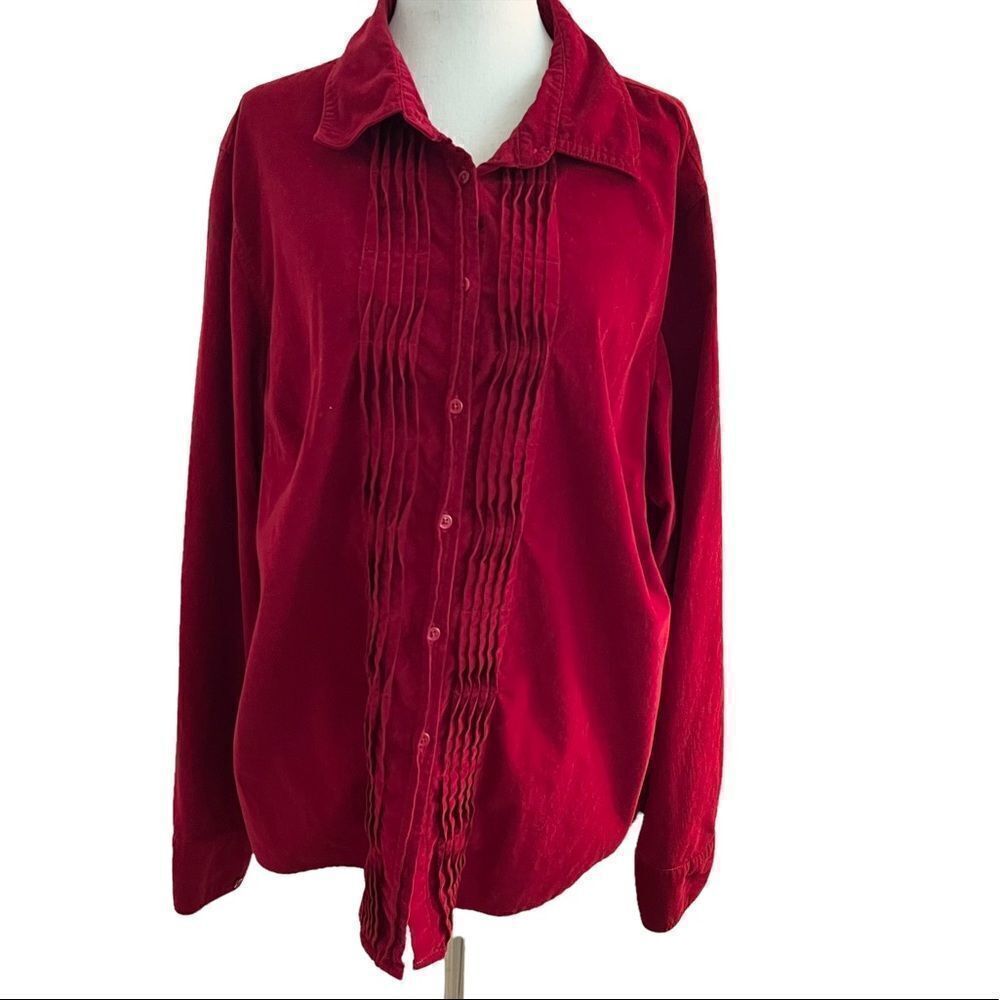 Vtg Talbots Red Pinwale Corduroy Pintuck Pleat Long Sleeve Button Front Shirt